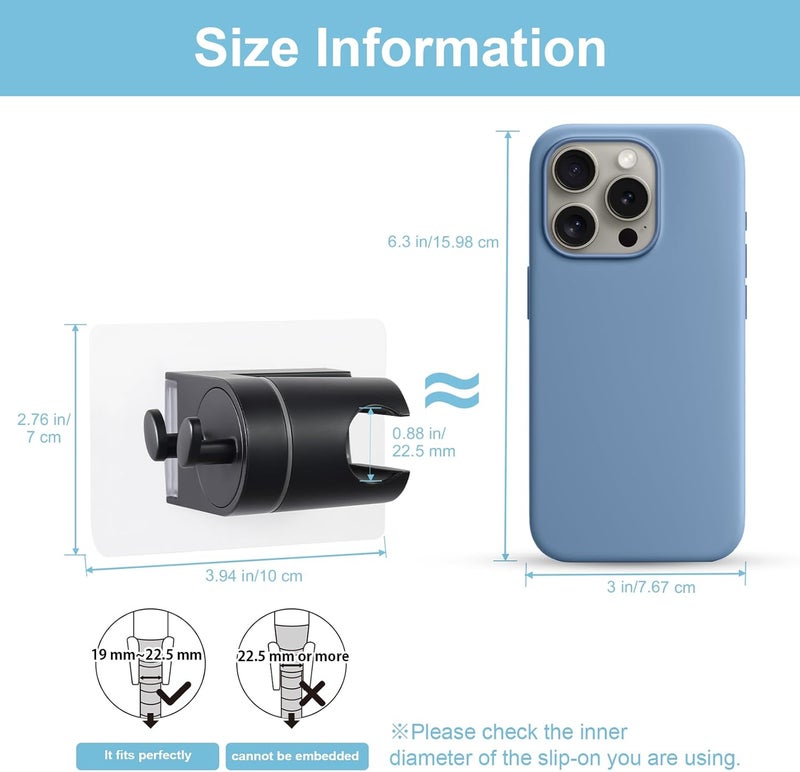 Offo Shower Head Holder, Strong Adhesive Shower Hooks, 60° Adjustable Waterproof Shower Head Holder Wall Mount for Bathroom, Matte Black - Image 3